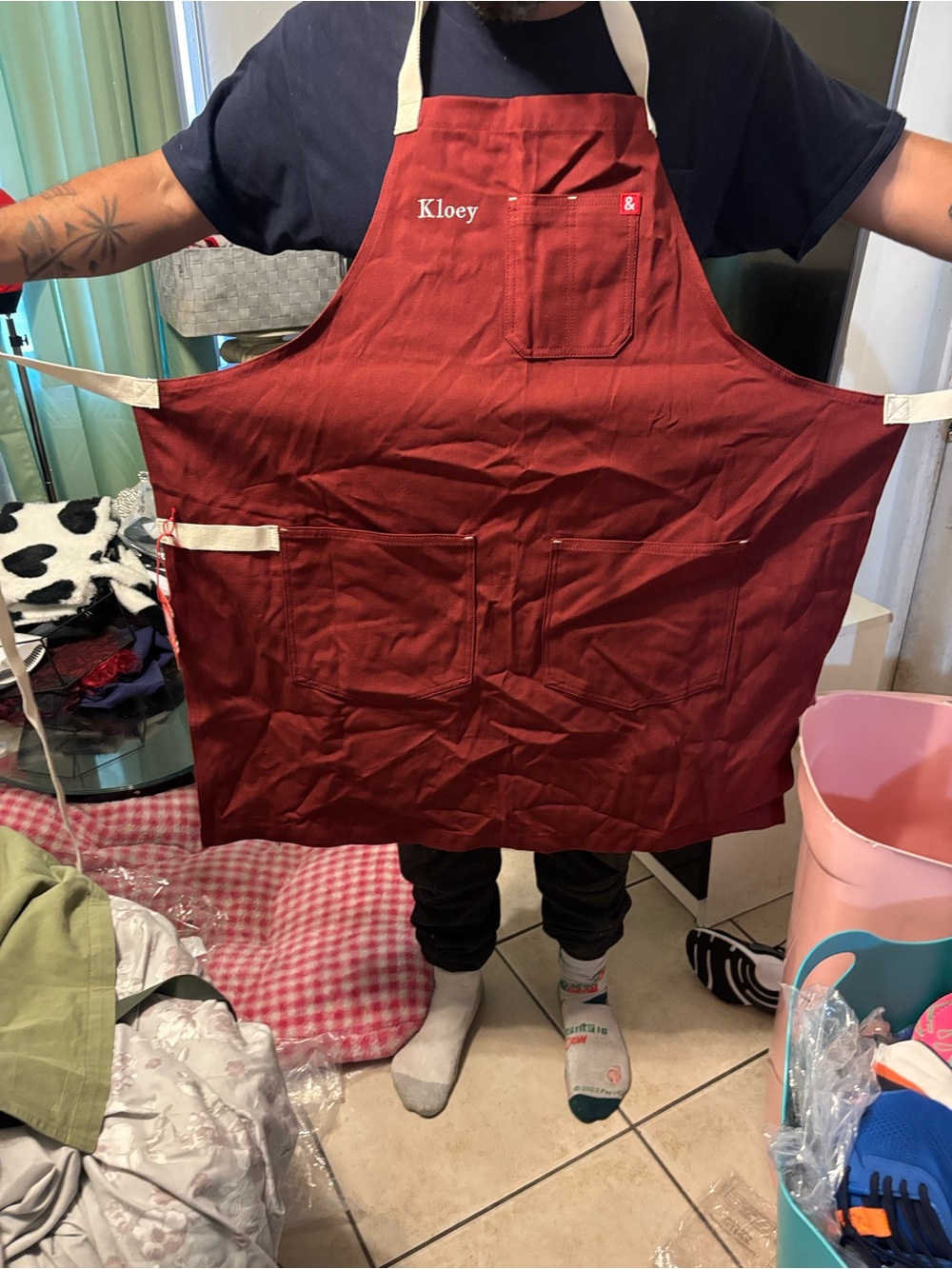 Kloey Red Cotton Apron with Pockets - Unbranded